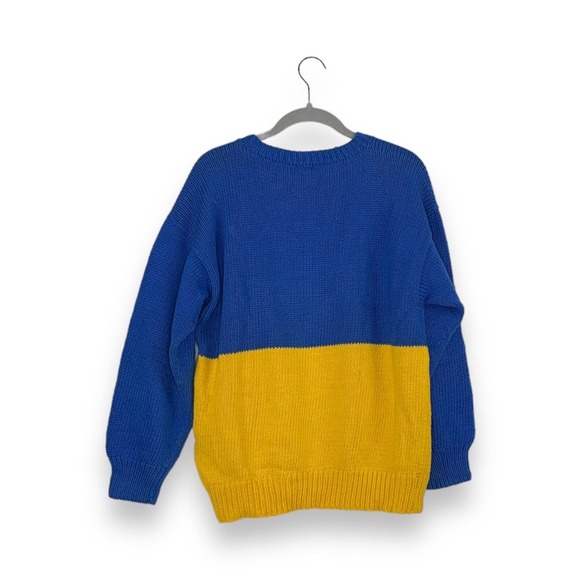 Vintage Andina Blue Yellow Western Town Teacher Sweater TINY FLAW - Picture 2 of 13